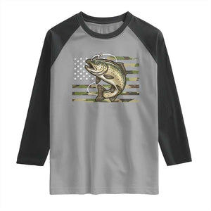 Camo Bass Fishing Raglan Shirt Patriotic US Flag Fisherman TS10 Sport Gray Black Print Your Wear