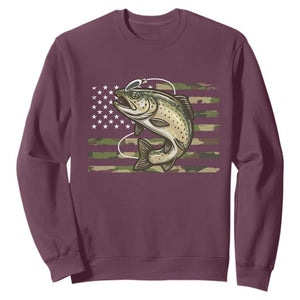 Camo Bass Fishing Sweatshirt Patriotic US Flag Fisherman TS10 Maroon Print Your Wear