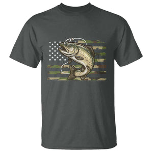 Camo Bass Fishing T Shirt Patriotic US Flag Fisherman TS10 Dark Heather Print Your Wear