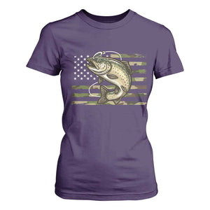 Camo Bass Fishing T Shirt For Women Patriotic US Flag Fisherman TS10 Purple Print Your Wear
