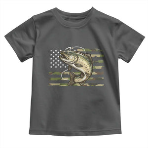 Camo Bass Fishing Toddler T Shirt Patriotic US Flag Fisherman TS10 Dark Heather Print Your Wear