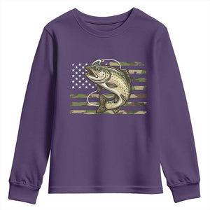 Camo Bass Fishing Youth Sweatshirt Patriotic US Flag Fisherman TS10 Purple Print Your Wear