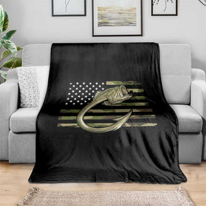 Camo Fish Hook Fishing Throw Blanket Patriotic US Flag Fisherman Camouflage Bass Fishing TS10 Print Your Wear