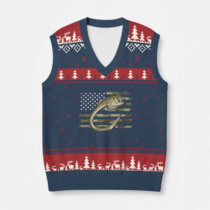 Camo Fish Hook Fishing V-Neck Knit Sweater Vest Patriotic US Flag Fisherman Camouflage Bass Fishing TS10 Navy Red Print Your Wear