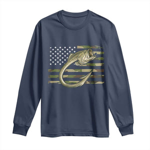 Camo Fish Hook Fishing Long Sleeve Shirt Patriotic US Flag Fisherman Camouflage Bass Fishing TS10 Navy Print Your Wear