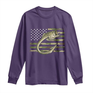 Camo Fish Hook Fishing Long Sleeve Shirt Patriotic US Flag Fisherman Camouflage Bass Fishing TS10 Purple Print Your Wear