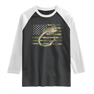 Camo Fish Hook Fishing Raglan Shirt Patriotic US Flag Fisherman Camouflage Bass Fishing TS10 Black White Print Your Wear