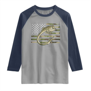 Camo Fish Hook Fishing Raglan Shirt Patriotic US Flag Fisherman Camouflage Bass Fishing TS10 Sport Gray Navy Print Your Wear