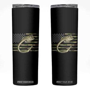 Camo Fish Hook Fishing Skinny Tumbler Patriotic US Flag Fisherman Camouflage Bass Fishing TS10 Black Print Your Wear