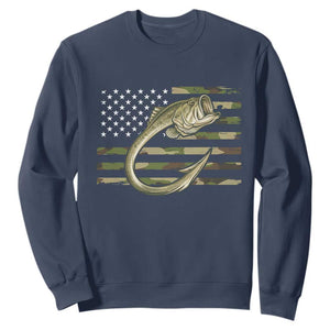 Camo Fish Hook Fishing Sweatshirt Patriotic US Flag Fisherman Camouflage Bass Fishing TS10 Navy Print Your Wear