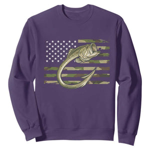 Camo Fish Hook Fishing Sweatshirt Patriotic US Flag Fisherman Camouflage Bass Fishing TS10 Purple Print Your Wear