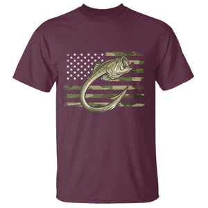 Camo Fish Hook Fishing T Shirt Patriotic US Flag Fisherman Camouflage Bass Fishing TS10 Maroon Print Your Wear
