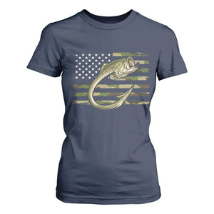 Camo Fish Hook Fishing T Shirt For Women Patriotic US Flag Fisherman Camouflage Bass Fishing TS10 Navy Print Your Wear