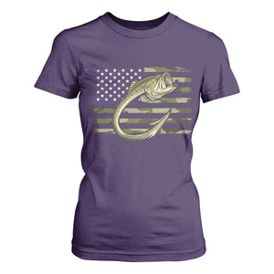 Camo Fish Hook Fishing T Shirt For Women Patriotic US Flag Fisherman Camouflage Bass Fishing TS10 Purple Print Your Wear