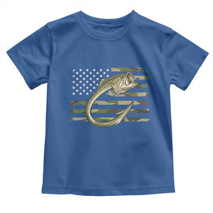Camo Fish Hook Fishing Toddler T Shirt Patriotic US Flag Fisherman Camouflage Bass Fishing TS10 Royal Blue Print Your Wear