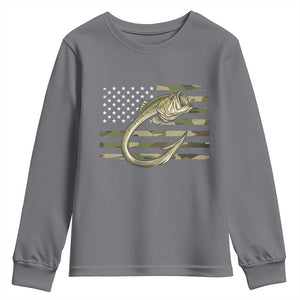 Camo Fish Hook Fishing Youth Sweatshirt Patriotic US Flag Fisherman Camouflage Bass Fishing TS10 Charcoal Print Your Wear