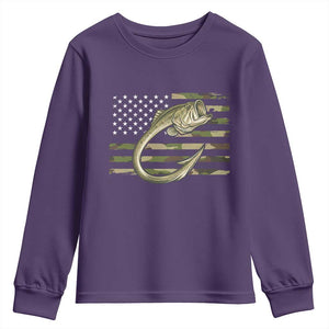 Camo Fish Hook Fishing Youth Sweatshirt Patriotic US Flag Fisherman Camouflage Bass Fishing TS10 Purple Print Your Wear