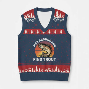 Fish Around and Find Trout V-Neck Knit Sweater Vest Fish Men's Funny Fishing Gifts Fathers Day TS10 Navy Red Print Your Wear
