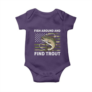 Fish Around and Find Trout Baby Onesie Camo Bass Fishing Meme US Flag Punny Pun Dad TS10 Purple Print Your Wear