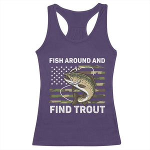 Fish Around and Find Trout Racerback Tank Top Camo Bass Fishing Meme US Flag Punny Pun Dad TS10 Purple Print Your Wear