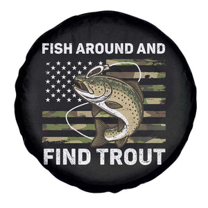 Fish Around and Find Trout Spare Tire Cover Camo Bass Fishing Meme US Flag Punny Pun Dad TS10 Print Your Wear