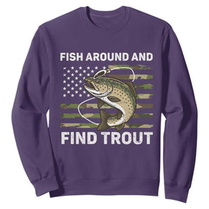 Fish Around and Find Trout Sweatshirt Camo Bass Fishing Meme US Flag Punny Pun Dad TS10 Purple Print Your Wear