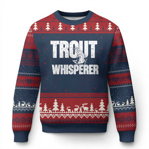Trout Fishing Ugly Christmas Sweater Funny Fishing Fisherman Trout Whisperer Gift TS10 Navy Red Print Your Wear