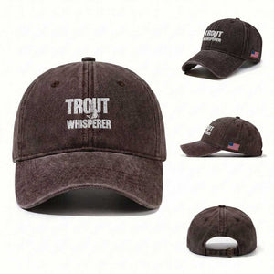 Trout Fishing Washed Cotton Baseball Cap Funny Fishing Fisherman Trout Whisperer Gift