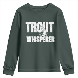Trout Fishing Youth Sweatshirt Funny Fishing Fisherman Trout Whisperer Gift TS10 Dark Forest Green Print Your Wear