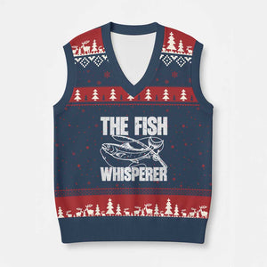 Funny Fishing V-Neck Knit Sweater Vest The Fish Whisperer Lake Life Gift For Fishermen Dads TS10 Navy Red Print Your Wear