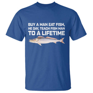 Funny Fishing Meme T Shirt - Buy A Man Eat Fish Inappropriate Adult Humor Tee TS10 Royal Blue Print Your Wear