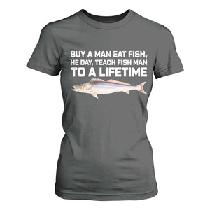 Funny Fishing Meme T Shirt For Women Buy A Man Eat Fish Inappropriate TS10 Dark Heather Print Your Wear