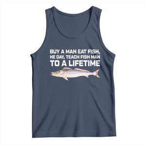 Funny Fishing Meme Tank Top Buy A Man Eat Fish Inappropriate TS10 Navy Print Your Wear