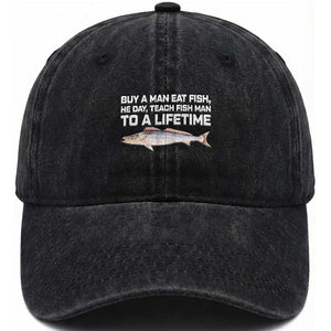 Funny Fishing Meme Washed Cotton Baseball Cap Buy A Man Eat Fish Inappropriate