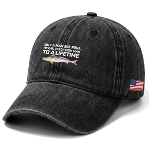Funny Fishing Meme Washed Cotton Baseball Cap Buy A Man Eat Fish Inappropriate