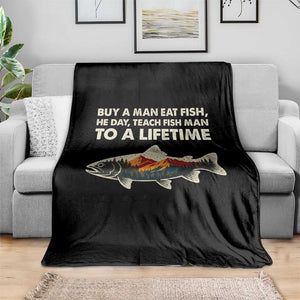 Funny Fishing Meme Throw Blanket Vintage Buy A Man Eat Fish Inappropriate TS10 Print Your Wear