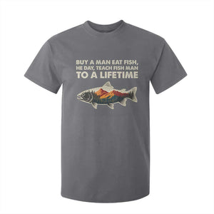 Funny Fishing Meme T Shirt For Kid Vintage Buy A Man Eat Fish Inappropriate TS10 Charcoal Print Your Wear