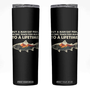 Funny Fishing Meme Skinny Tumbler Vintage Buy A Man Eat Fish Inappropriate TS10 Black Print Your Wear