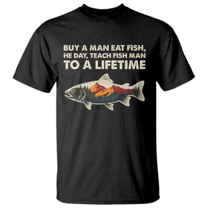 Funny Fishing Meme T Shirt Vintage Buy A Man Eat Fish Inappropriate TS10 Black Print Your Wear