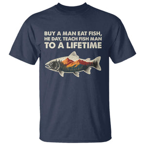 Funny Fishing Meme T Shirt Vintage Buy A Man Eat Fish Inappropriate TS10 Navy Print Your Wear