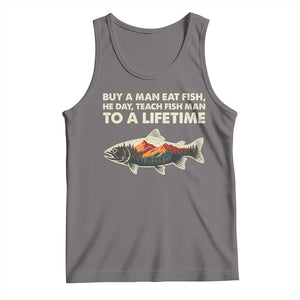 Funny Fishing Meme Tank Top Vintage Buy A Man Eat Fish Inappropriate TS10 Deep Heather Print Your Wear