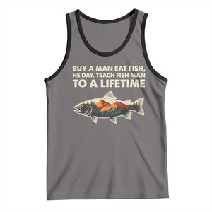 Funny Fishing Meme Tank Top Vintage Buy A Man Eat Fish Inappropriate TS10 Deep Heather Black Print Your Wear