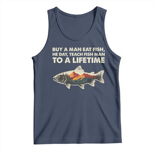 Funny Fishing Meme Tank Top Vintage Buy A Man Eat Fish Inappropriate TS10 Navy Print Your Wear