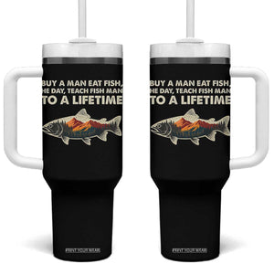Funny Fishing Meme Tumbler With Handle Vintage Buy A Man Eat Fish Inappropriate TS10 One Size: 40 oz Black Print Your Wear