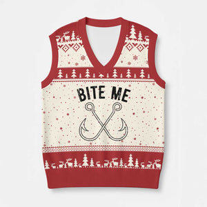 Cool Catchy Angler V-Neck Knit Sweater Vest Retro Bite Me Bass Fishing Fishermen TS10 Beige Red Print Your Wear