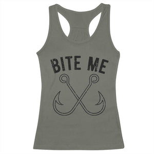 Cool Catchy Angler Racerback Tank Top Retro Bite Me Bass Fishing Fishermen TS10 Military Green Print Your Wear