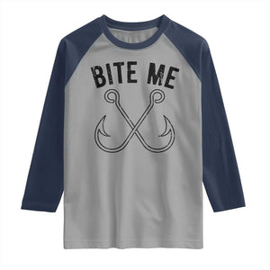 Cool Catchy Angler Raglan Shirt Retro Bite Me Bass Fishing Fishermen TS10 Sport Gray Navy Print Your Wear