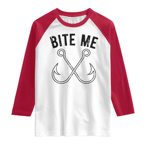 Cool Catchy Angler Raglan Shirt Retro Bite Me Bass Fishing Fishermen TS10 White Red Print Your Wear
