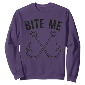 Cool Catchy Angler Sweatshirt Retro Bite Me Bass Fishing Fishermen TS10 Purple Print Your Wear