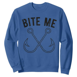 Cool Catchy Angler Sweatshirt Retro Bite Me Bass Fishing Fishermen TS10 Royal Blue Print Your Wear